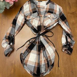 Plaid Tie Up Weekend Casual Dress
